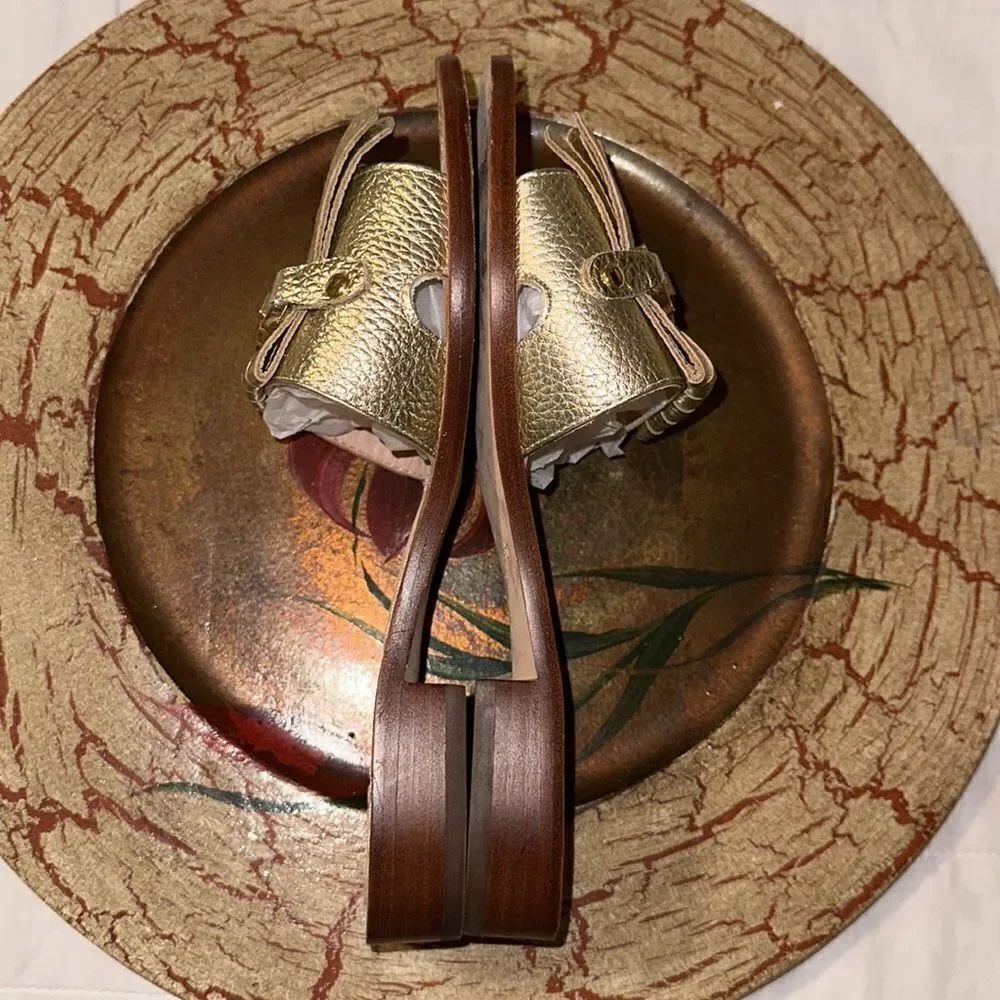 kate spade 6 Brie Kilkie Gold Metallic Leather Slides Sandals - Picture 9 of 16